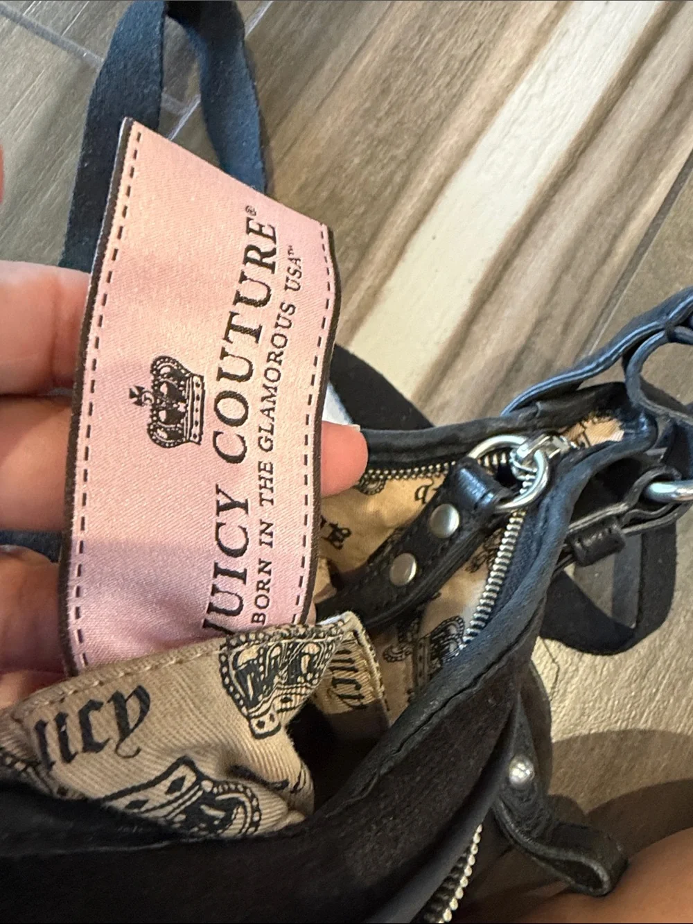 Vintage Juicy Couture Black Suede Shoulder Bag with White Logo